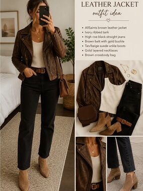 All Saints Brown Leather Moto Jacket